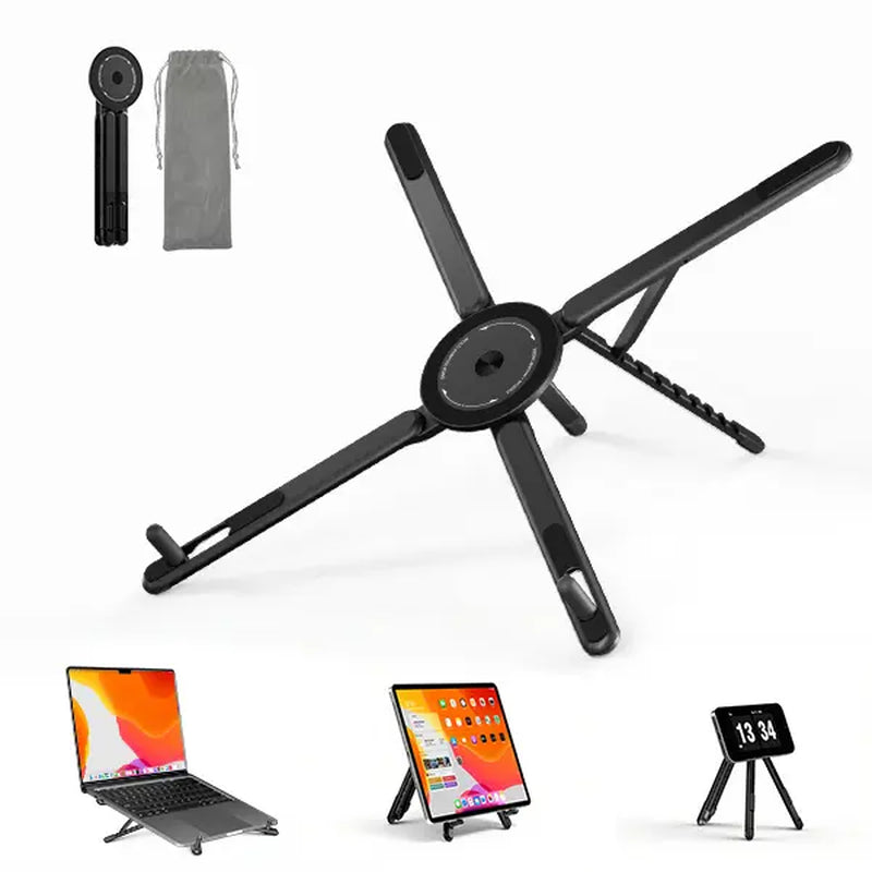 Viozon Portable Adjustable Laptop Stand with Magnetic Phone Holder - Foldable Aluminum Riser for 10-16” Laptops and 4-13” Phones/Tablets (Silver) - Ideal for Back to School